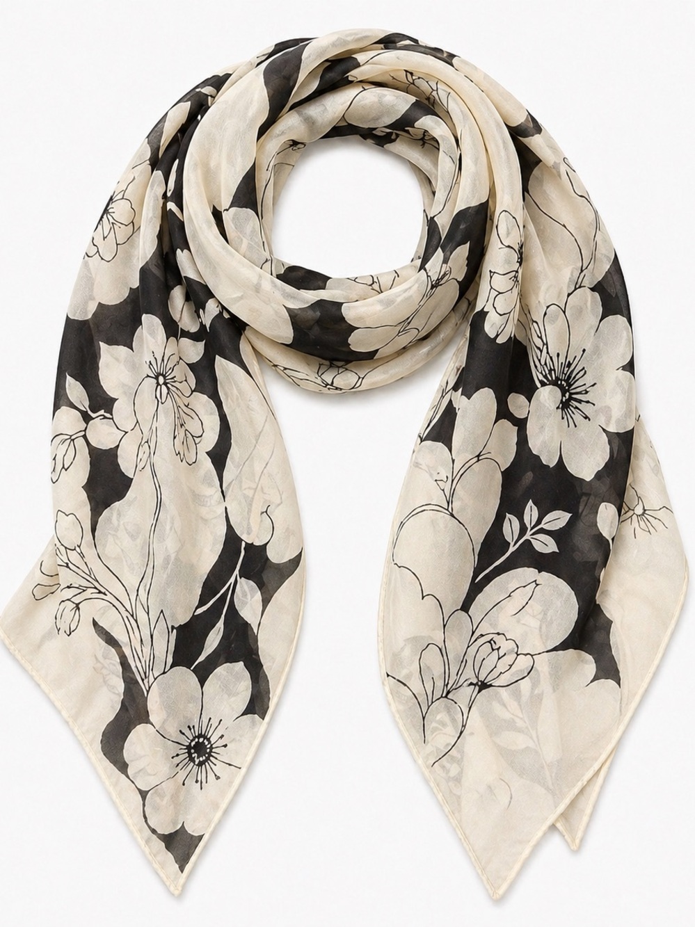 Banana Republic 100% silk wide long scarf cream/black